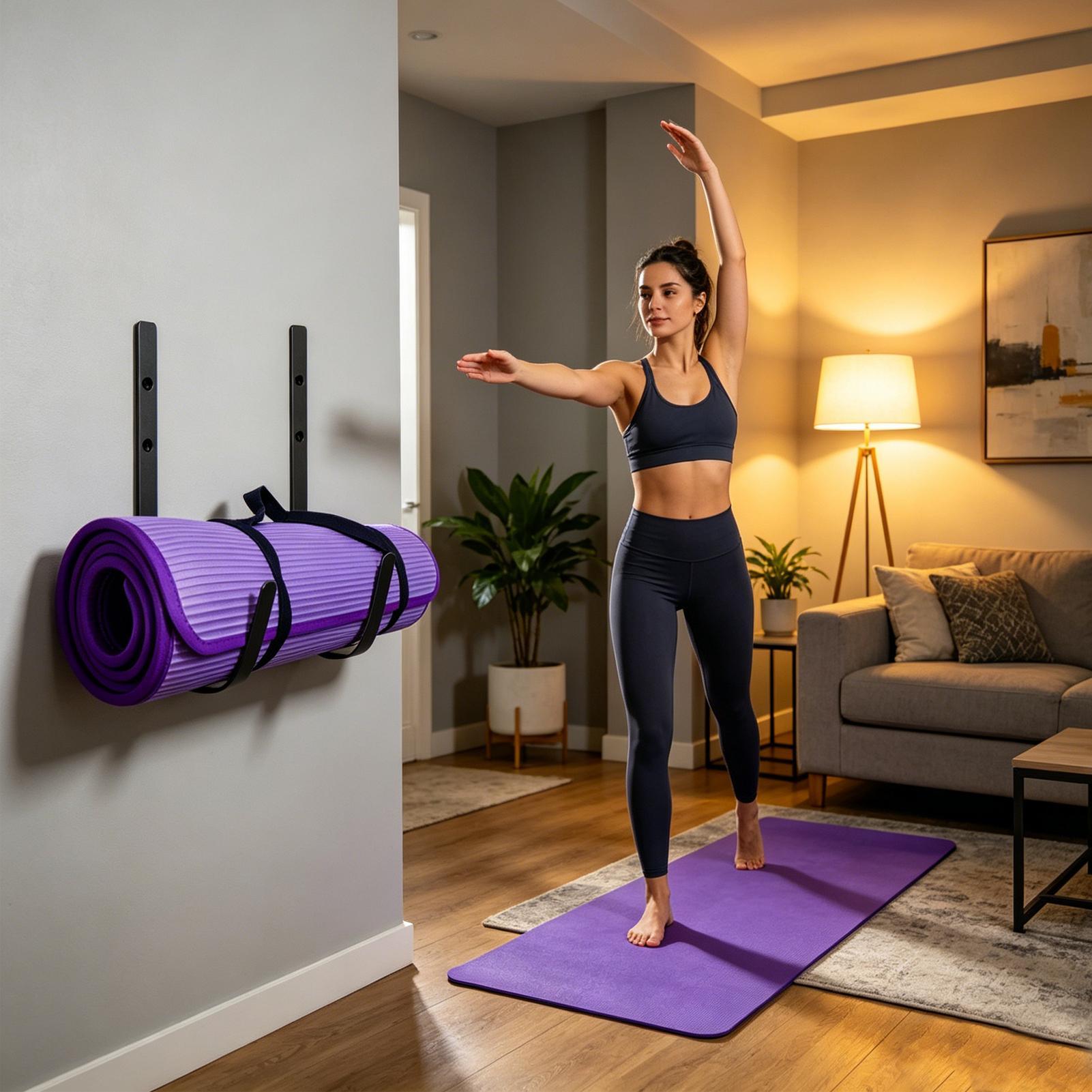 Pilates Yoga Garage - ヨガマット壁掛けフォームローラー棚、曲線デザインのヨガマット収納ラック、部屋、ガレージ、スタジオ、フィットネス、ピラティス、エクササイズ用