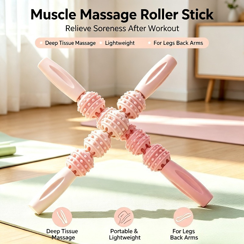 Pilates Yoga Bar - マッサージスティック、ウルフトゥーススティック、脚の筋肉リラックス器、ヨガローラー、スリミングカーフローラー、全身マッサージヨガスティック