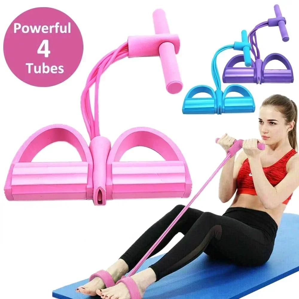 Pilates Yoga Bar - 4/6 レベルの抵抗バンド エラスティックバンド 滑り止めハンドル付き ホームフィットネス 腹筋トレーニング