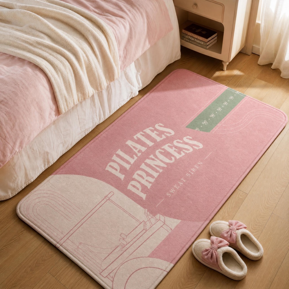 ソフトフランネル長方形フロアラグピンクピラティスアートプリン - Pilates Yoga Garage のレビューと価格